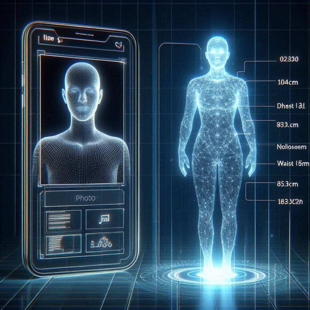 Proceso de transformación de foto a avatar 3D con medidas